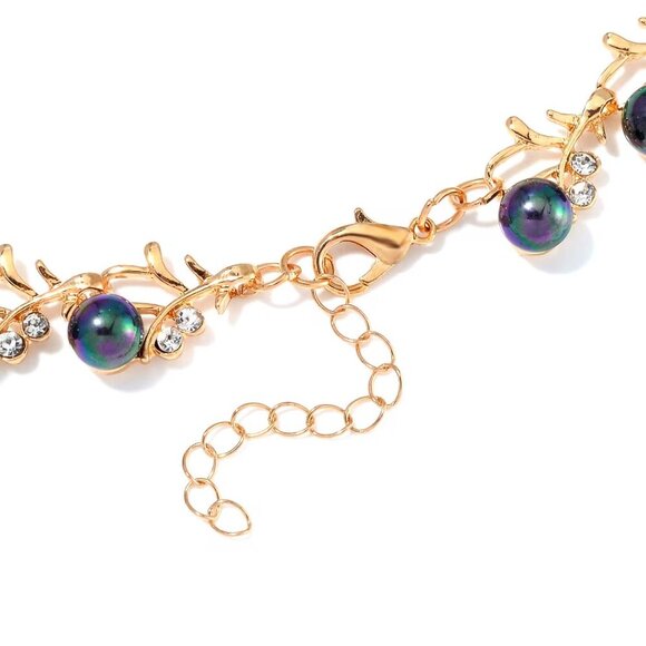 Peacock Color Shell Pearl and White Crystal Necklace in Goldtone - Picture 3 of 3